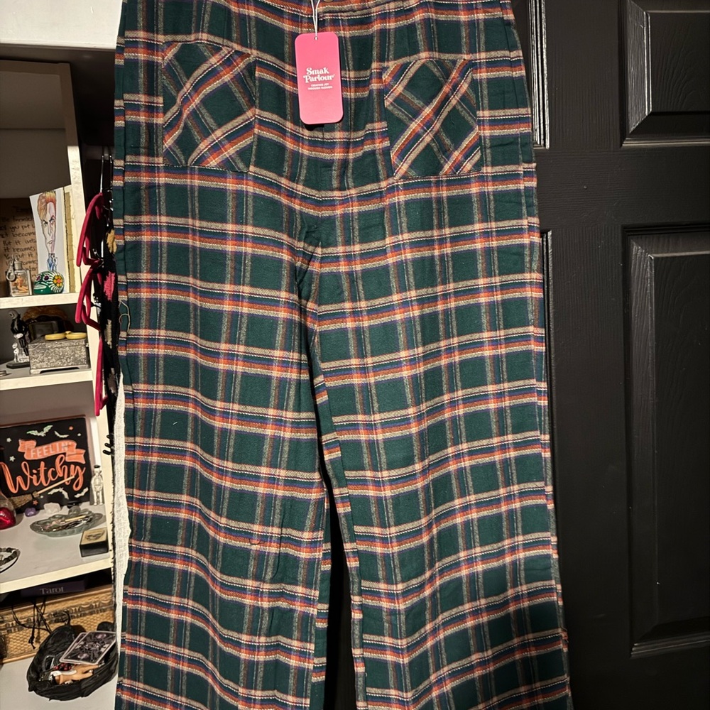 Unique Vintage Green and Red Plaid Flare Pants